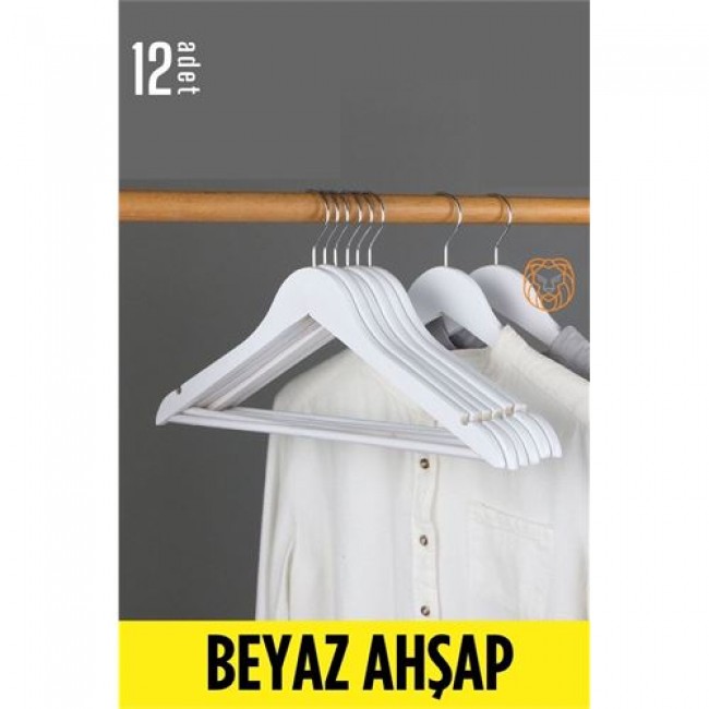 Renkmix Beyaz Ahşap Elbise Askısı 12 Adet Montague Design 719132