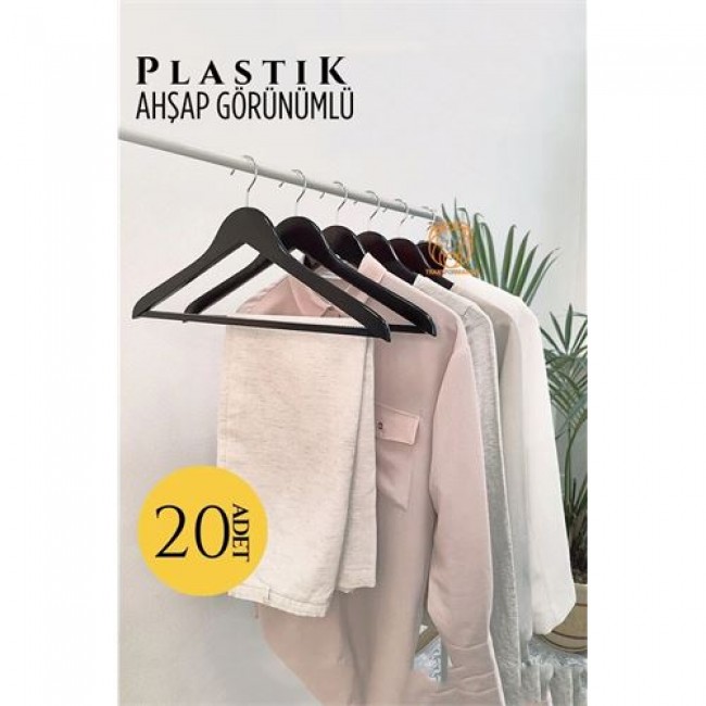 Renkmix Ahşap Görünüm Plastik Askı 20 Adet Si̇yah 720520