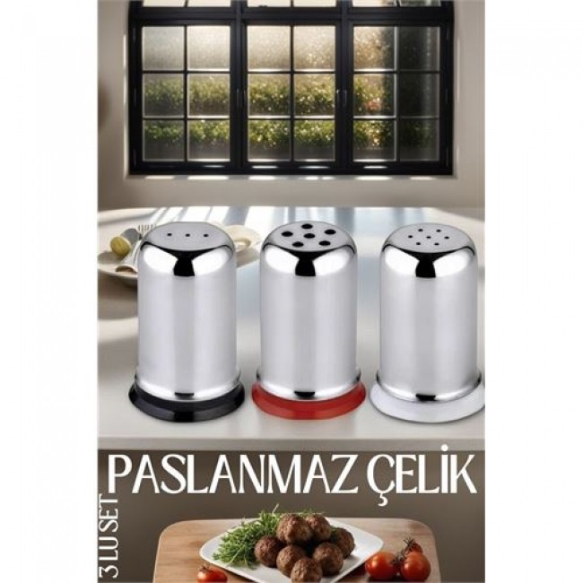 Renkmix 3 Lü Set Tuz Karabiber Nanelik Paslanmaz çelik