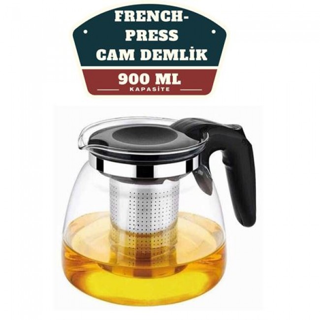 Renkmix 900 Ml Süzgeçli French Press Cam Demlik Kaşık Hediyeli