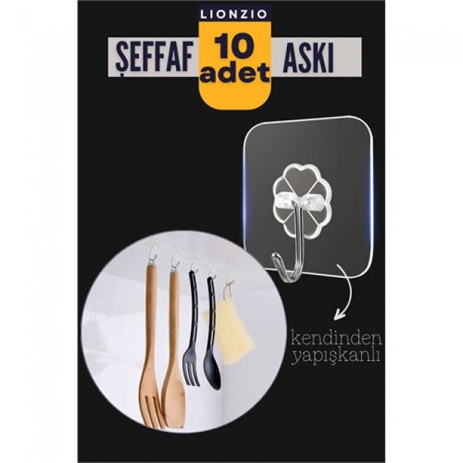 Renkmix şeffaf Yapışkanlı Askı Lionzio Design 10 Adet