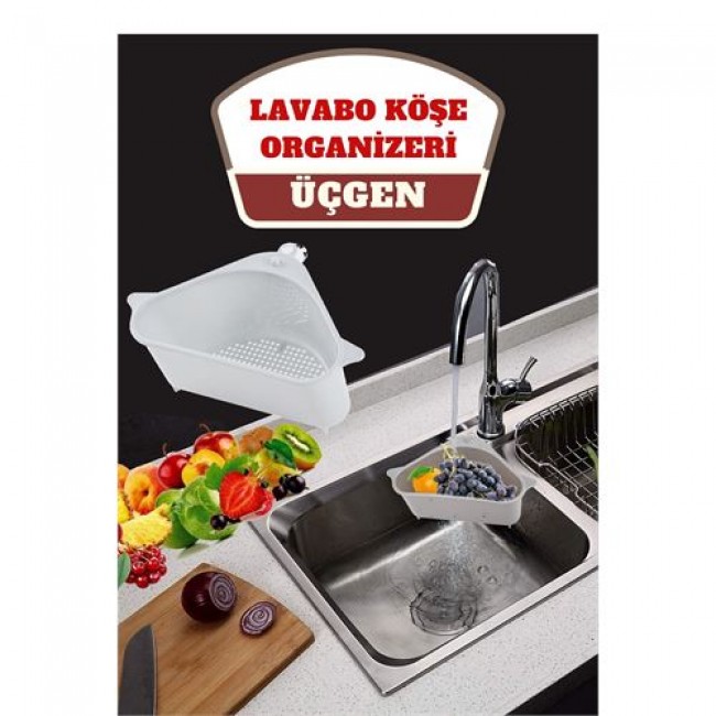 Renkmix Barazza üçgen Lavabo Köşe Süzgeçli Organizer Beyaz