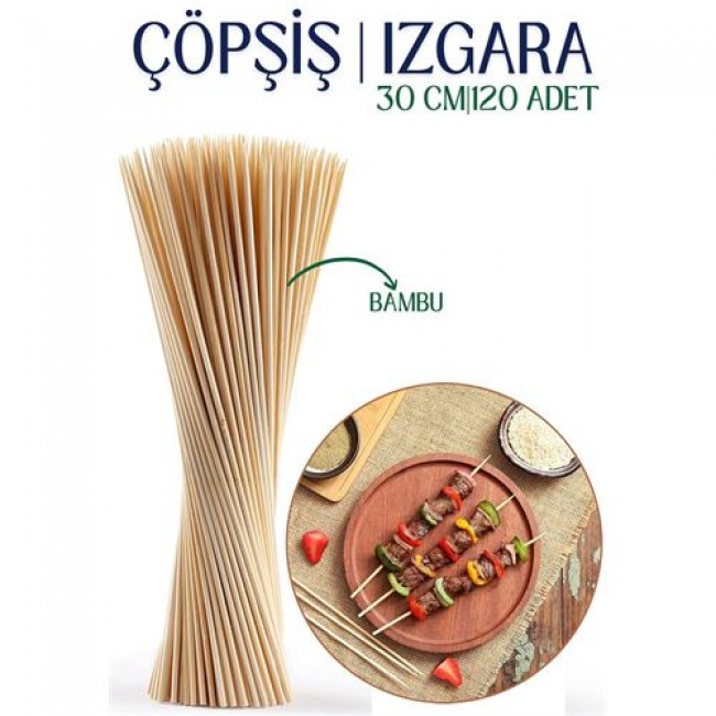 Izgara çöp şiş çubukları 30 Cm Bambu 120 Adet