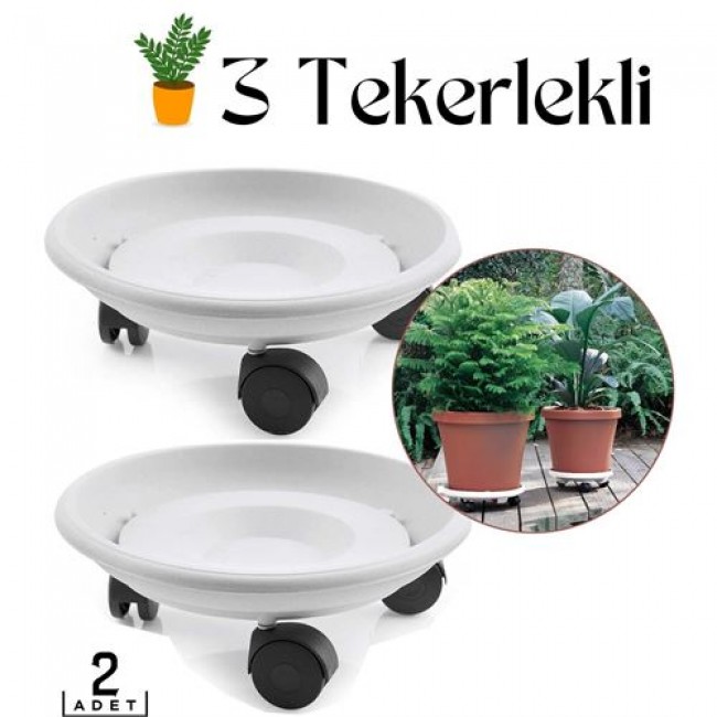 Renkmix 2 Li Tekerlekli Saksı Altığı 25 Cm Coadura Design Beyaz