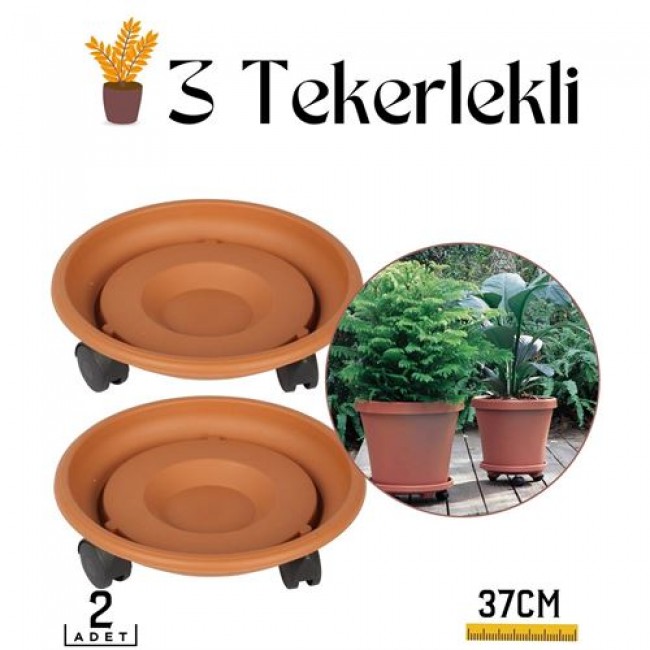 Renkmix 2 Li Tekerlekli Saksı Altığı 37 Cm Coadura Design Kahve