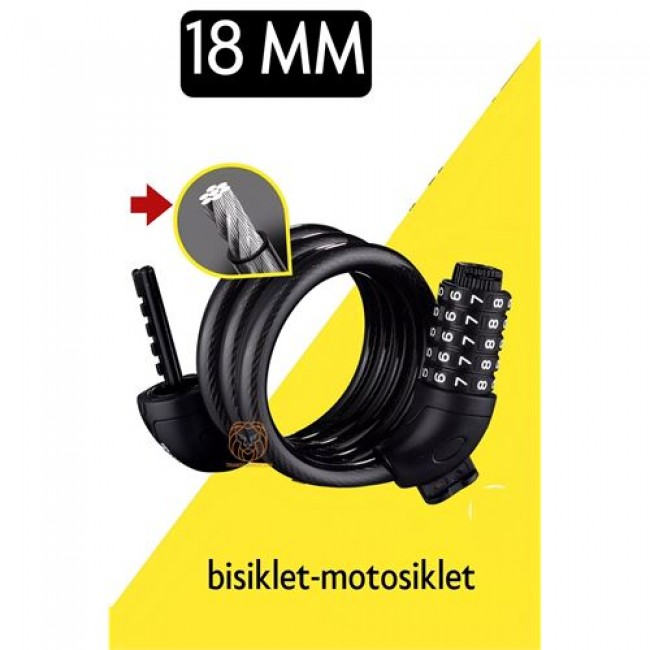 Renkmix Motosiklet Bisiklet Kilidi 18 Mm 5 Kademe şifreli çelik Halat