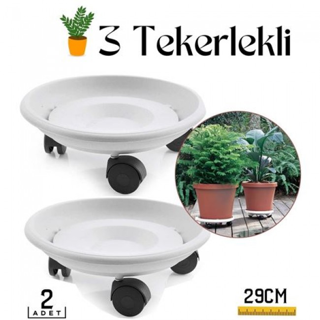 Renkmix 2 Li Tekerlekli Saksı Altığı 29 Cm Coadura Design Beyaz