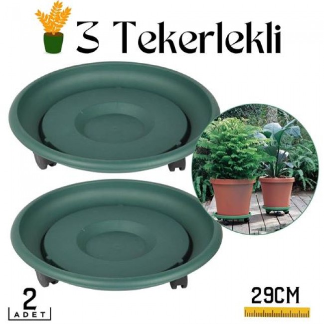 Renkmix 2 Li Tekerlekli Saksı Altığı 29 Cm Coadura Design Yeşil