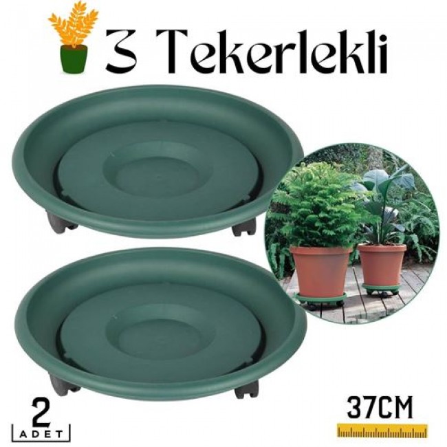 Renkmix 2 Li Tekerlekli Saksı Altığı 37 Cm Yeşil