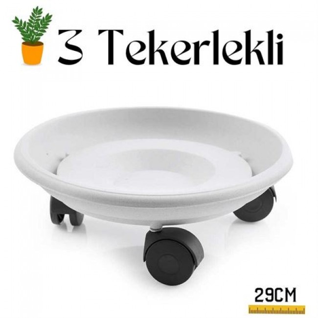 Renkmix Tekerlekli Saksı Altığı 29 Cm Coadura Design Beyaz