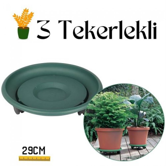 Renkmix Tekerlekli Saksı Altığı 29 Cm Coadura Design Yeşil