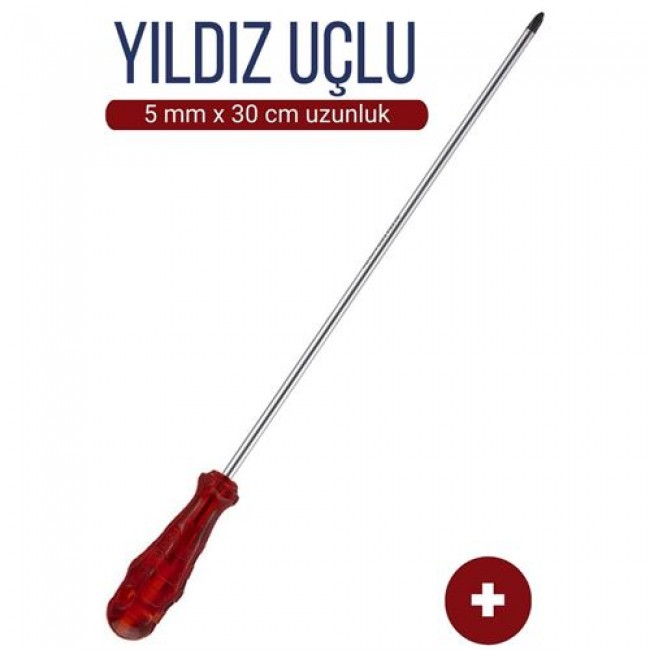 5 Mm Uç 30 Cm Uzunluk Yıldız Uç Tornavida