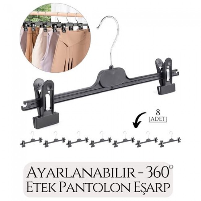 Renkmix Etek Pantolon Eşarp Kıskaçlı Askı 8 Li Set