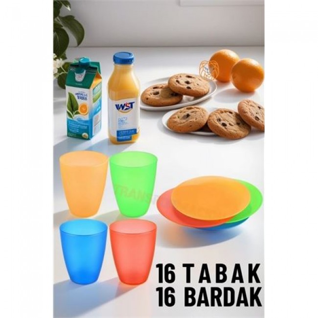 Renkmix 32 Adet Tabak Bardak Seti