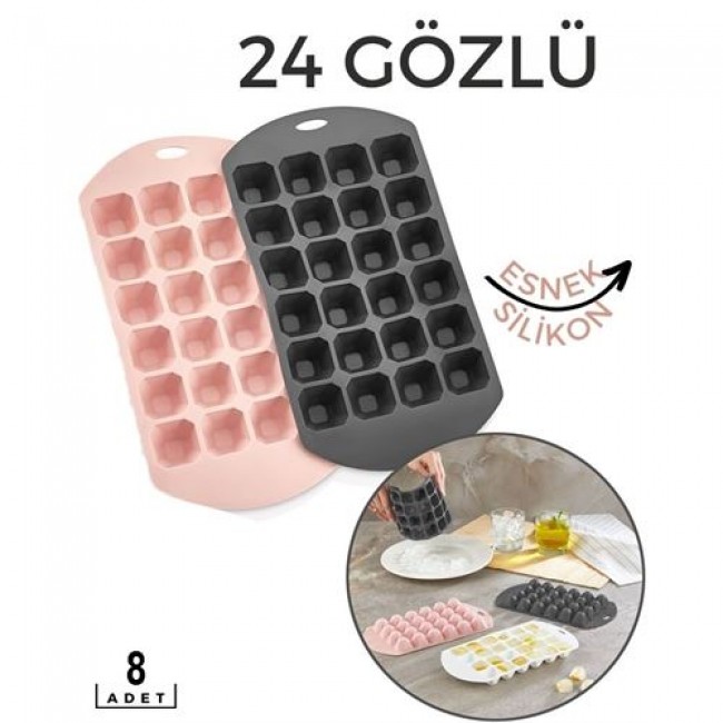 Renkmix 8 Adet Hızlı Buz Kalıbı  24 Bölme Esnek Silikon Sauvage Design 718577 Toptan Paket