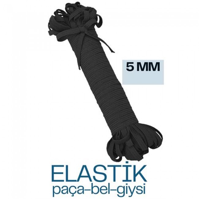 Renkmix 40 Metre  Yassı Bel Paça Giysi Lastiği 5 Mm Si̇yah 720666 Toptan Paket