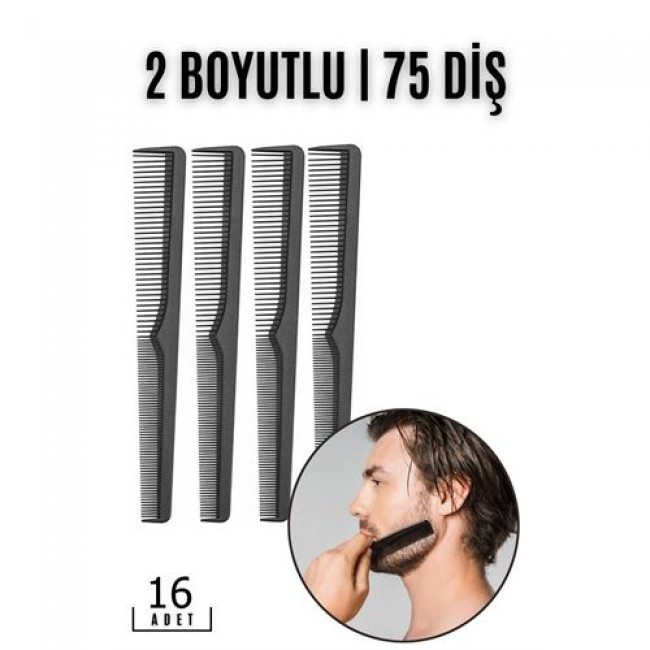 Renkmix 16 Adet Sakal Bıyık Saç Tarağı Jess Design 718689  Toptan Paket