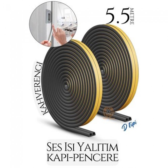 D Tip Kapı Pencere Ses Isı Yalıtım Bandı Epdm Kauçuk 5.5 Metre