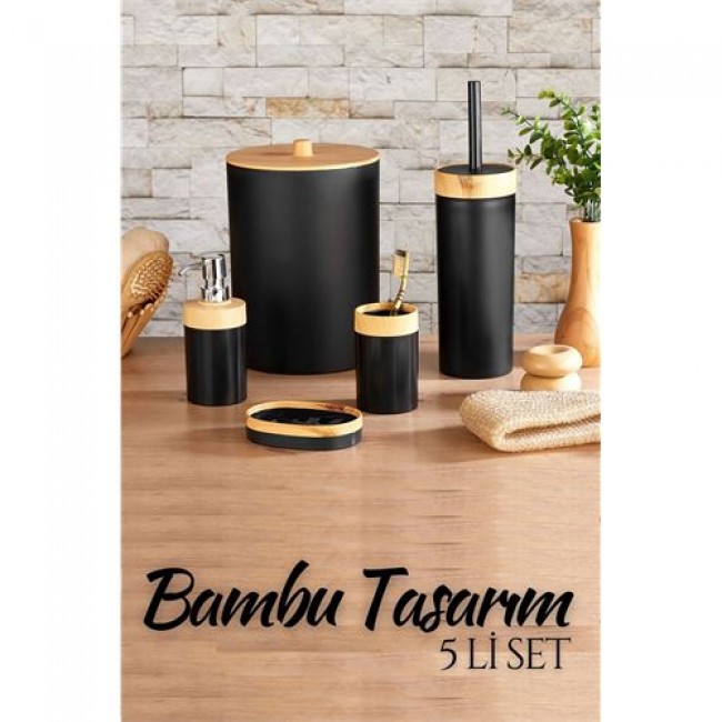 Renkmix 5 Li Banyo Seti Bambu Design Si̇yah