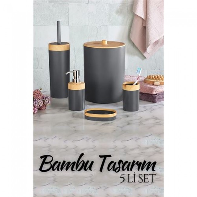 Renkmix 5 Li Banyo Seti Bambu Design Antrasi̇t