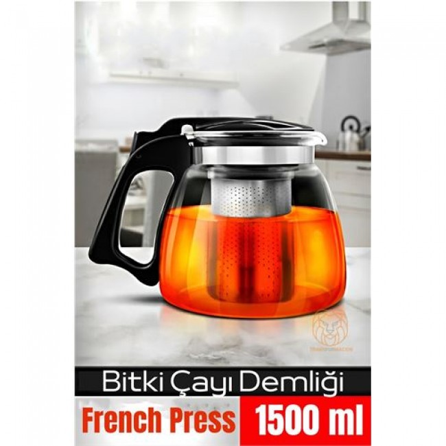 Renkmix Süzgeçli French Press Cam Demlik 1500 Ml Bitki çayı Demliği