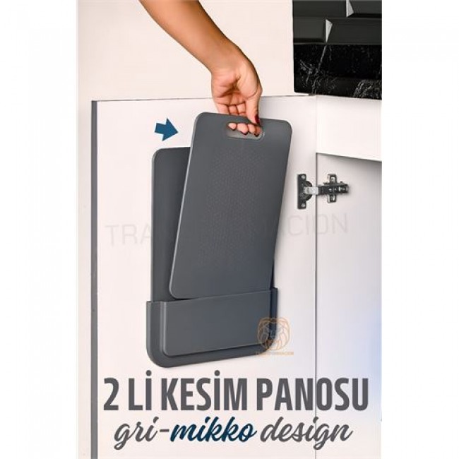 2 Li Kesim Panosu Stantlı Yapışkanlı Kesim Tahtası Gri̇ Mikko Design