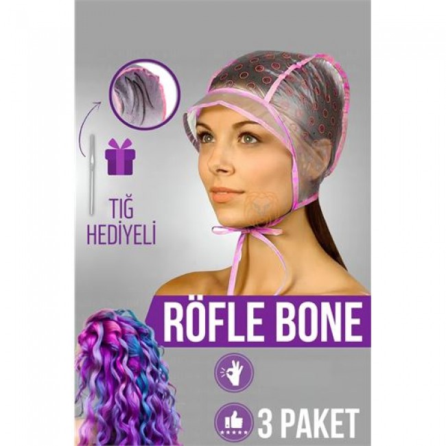 Renkmix Röfle Bonesi Tığlı 3 Paket Saç Boya Bonesi