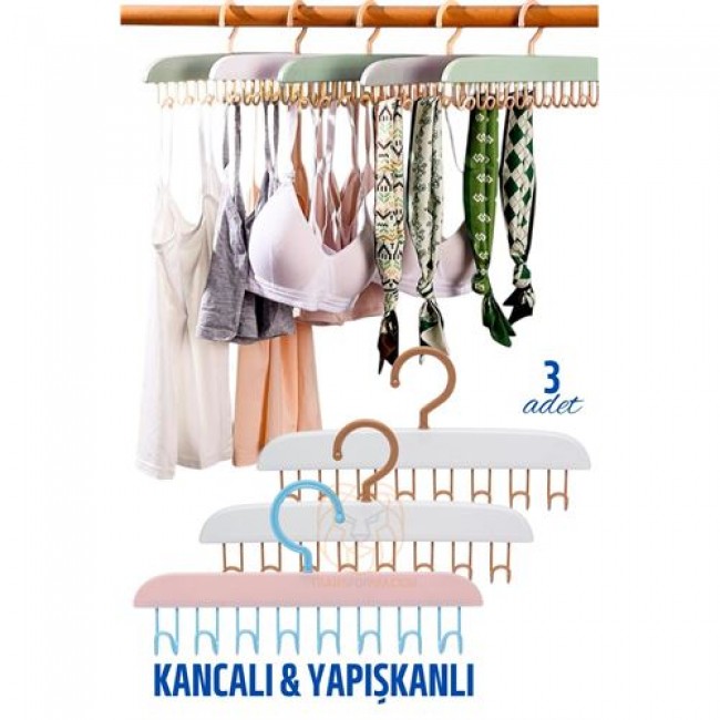 3 Lü Sütyen Askısı Dolap İçi şal Kravat Kemer çanta Askısı