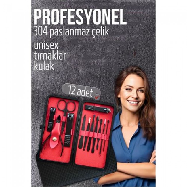 Manikür Seti Pedikür Kulak Yüz Bakım Kiti Profesyonel 304 çelik Siyah